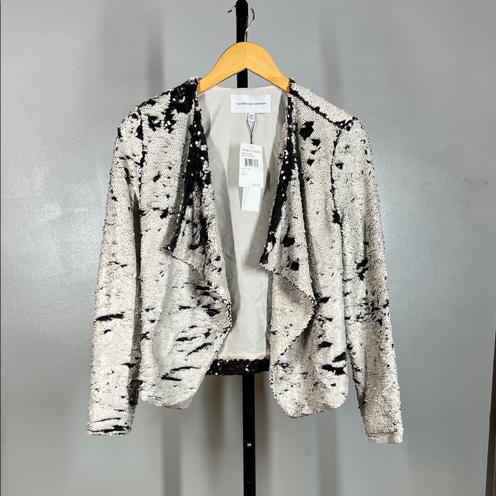 Cupcakes & Cashmere Black and White Sequined Blazer